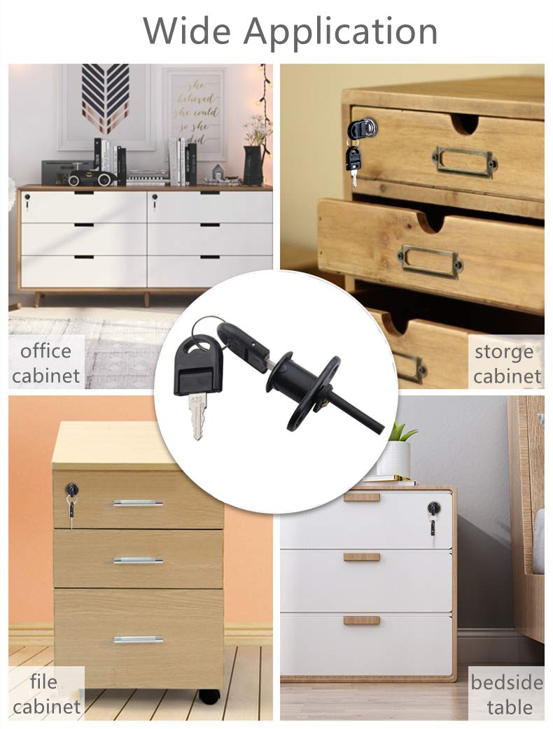 HOWDIA 4 Pcs - Drawer Lock Cabinet Locks with Keys, Zinc Alloy Drawer Lock Desk Wardrobe Furniture Cabinet Locker Showcase with 2 Key 16mm (Black, Keyed Different) - Image 5